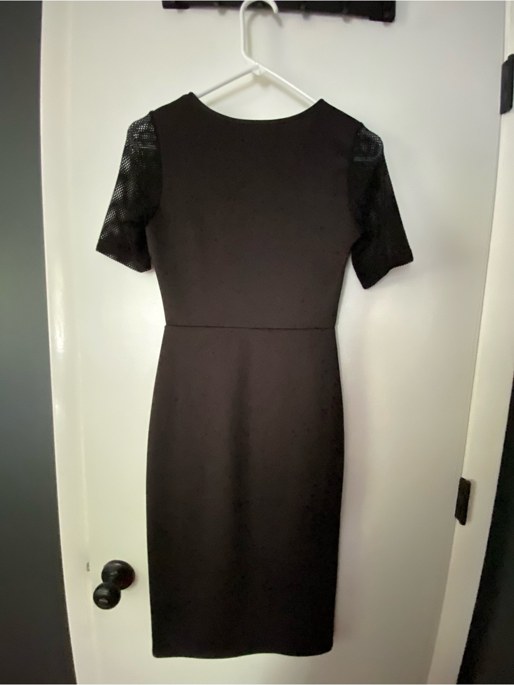Soprano Black Midi Dress with Textured Short Sleeves